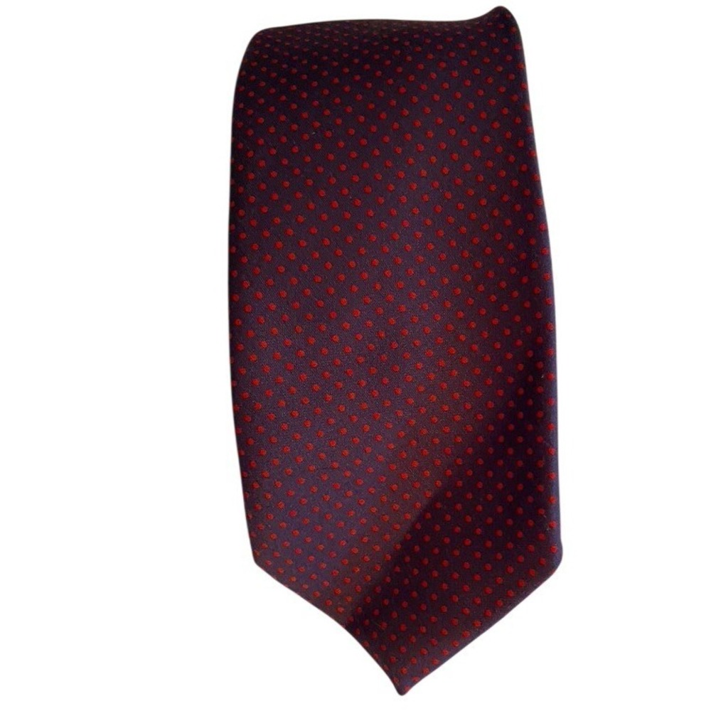 Glenora Mens Pure Silk Necktie Navy Blue Red Polka Dot Formal Business Tie